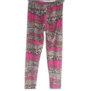 Leopard Print Pink Leggings 90s Street Wear Chain Print Size S